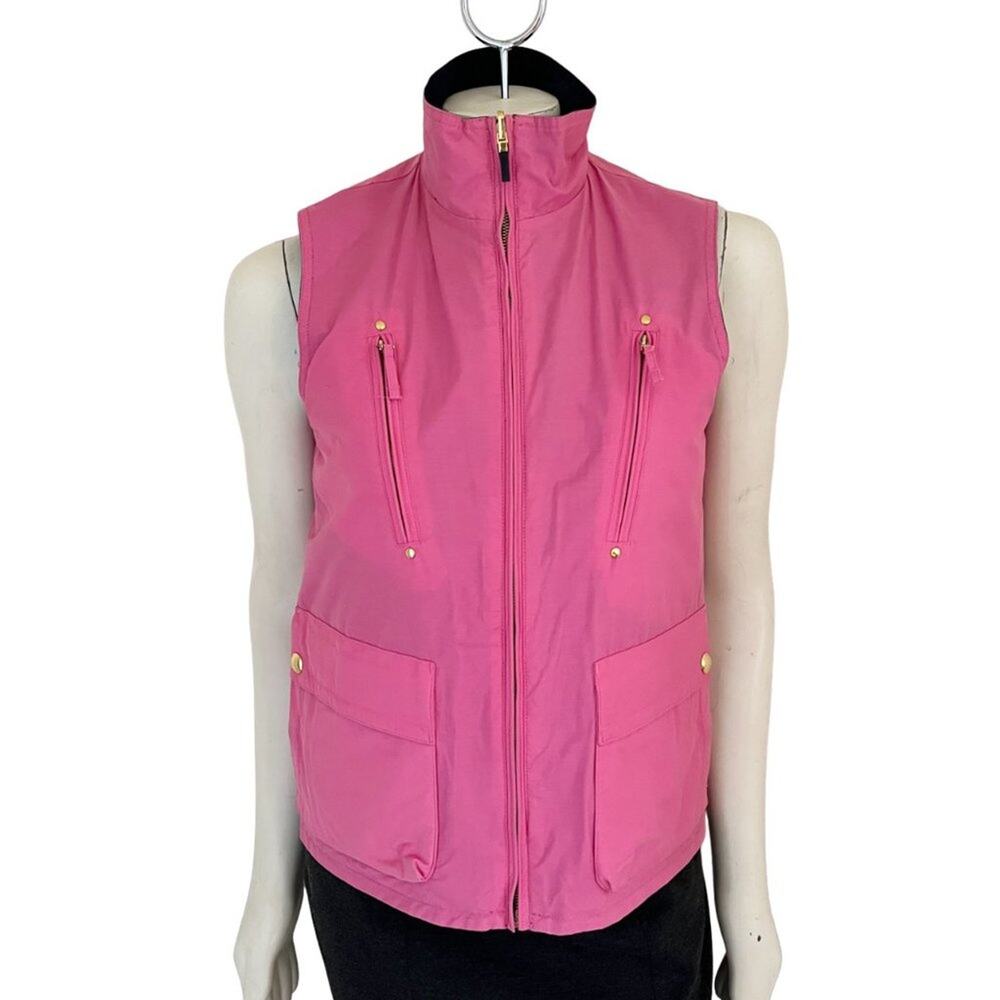 RALPH LAUREN Zip Front Reversible Utility Vest  Black Pink  SZ S